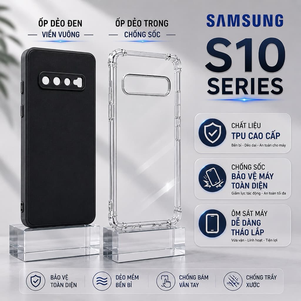 Ốp lưng Samsung S10 Plus, S10 Lite, S10 4G|5G CHỐNG SỐC, TPU ĐEN | Ốp điện thoại  bảo vệ camera 