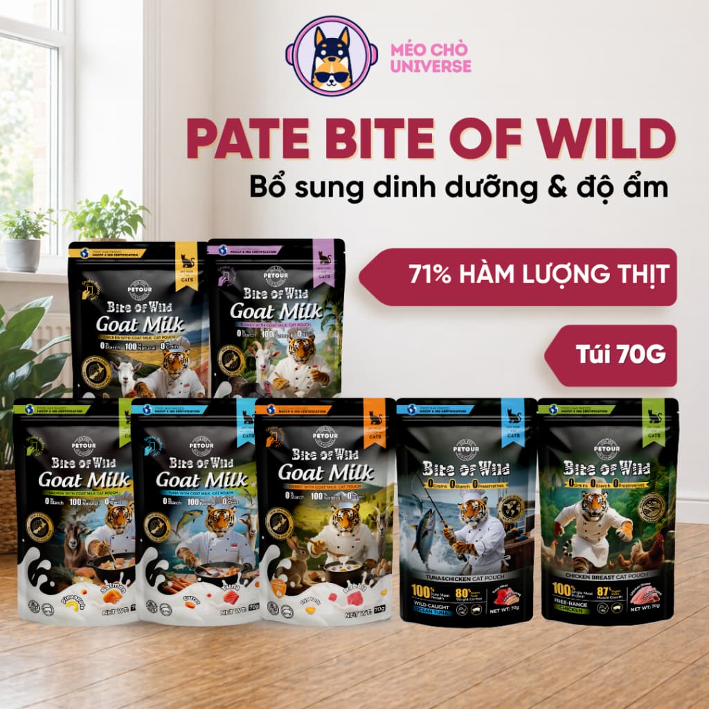 Pate Bite of Wild Túi 70G Công Thức Sữa Dê, Nguồn Đạm Tự Nhiên Cho Mèo Từ 2 Tháng Tuổi - MÉO CHÒ UNI