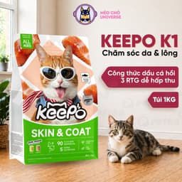 Thức Ăn Cho Mèo Keepo K1 Skin & Coat 1kg – Hạt Mèo Omega 3 Cá Hồi Đẹp Da Mượt Lông - MÉO CHÒ UNI 1