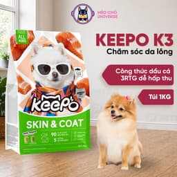 Hạt Cho Chó Keepo K3 1kg - Giúp Lông Bóng Mượt, Phát Triển Xương Khớp - Có Topping Thịt Sấy - MÉO CHÒ UNI 1