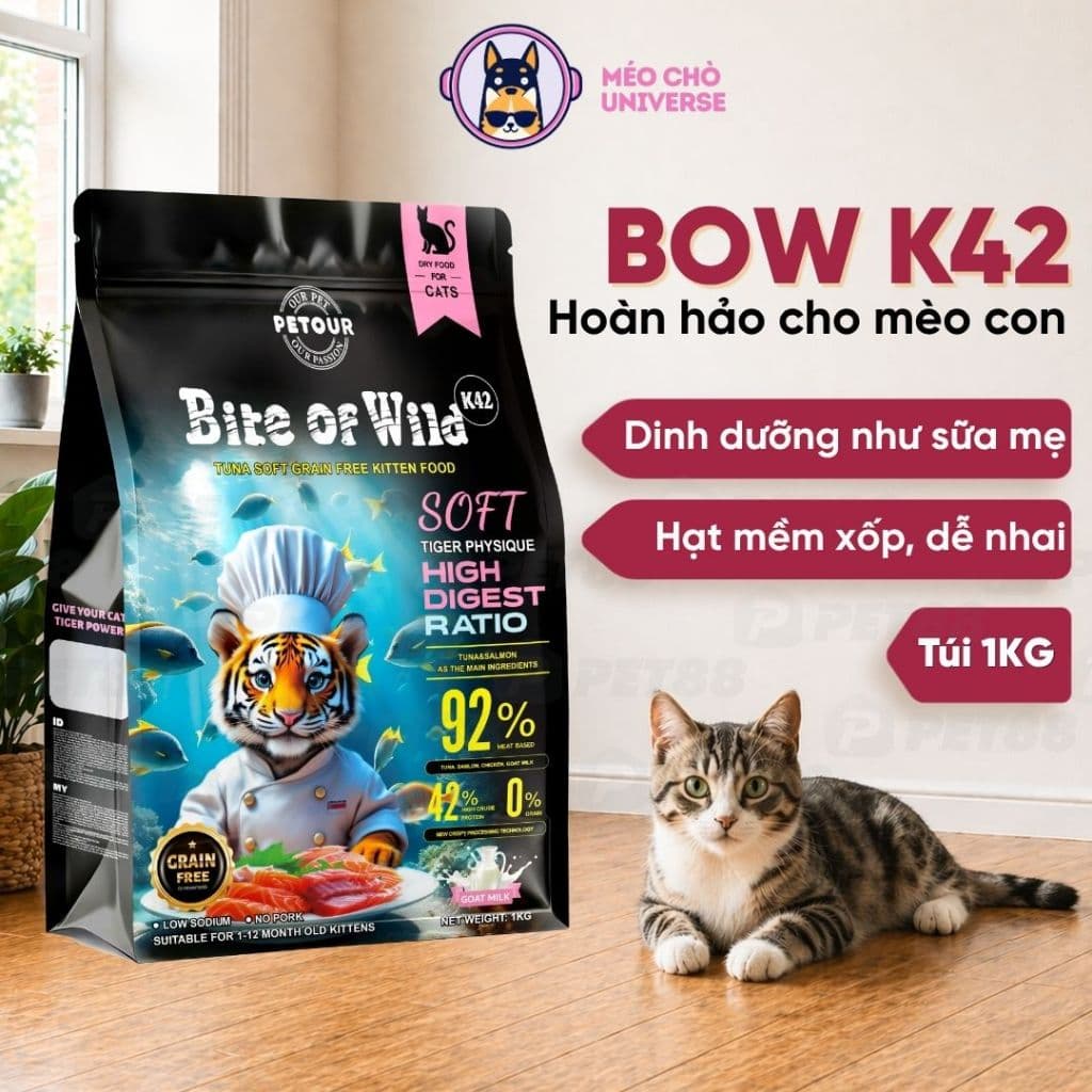 Thức ăn cho mèo Bite Of Wild K42 gói 1KG vị cá ngừ công thức sữa dê cho mèo con - MÉO CHÒ UNI