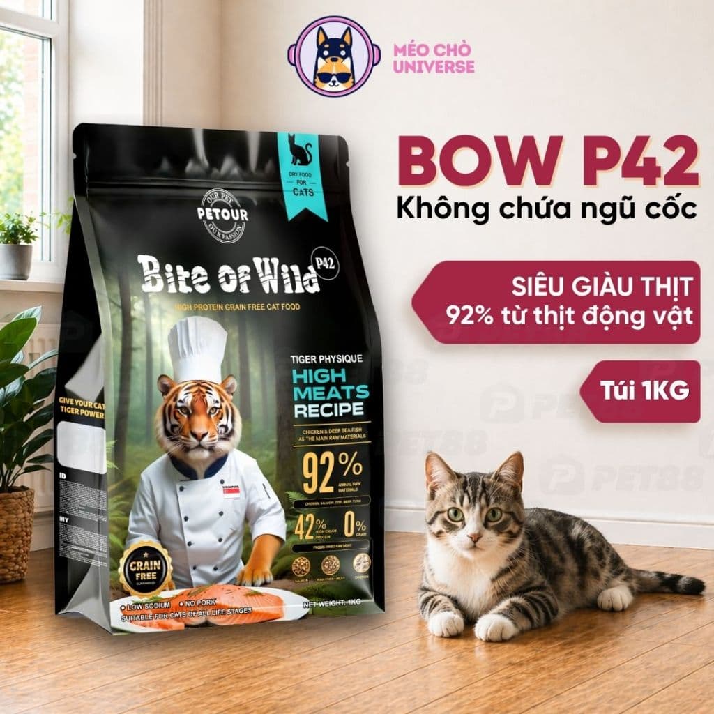 Thức ăn cho Mèo Cao Cấp Bite of Wild P42 Gói 1KG 42% Đạm, Không Chứa Ngũ Cốc, Tiêu Hoá - MÉO CHÒ UNI