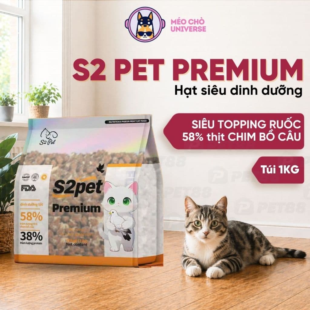 Thức ăn hạt cho mèo S2PET PREMIUM 5KG/1KG siêu topping ruốc cho mèo mọi lứa tuổi-MÉO CHÒ UNI
