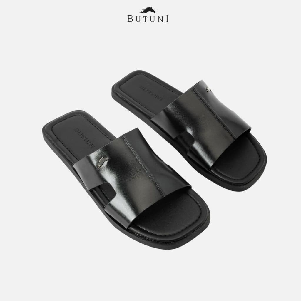 Dép Nam Da Bò Dép Da Quai Ngang BUTUNI Lyon S Single Slippers Đế Cao Su Đàn Hồi, Bảo Hành 12 Tháng