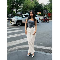 Quần Jean Nữ Ống Suông Cạp Cao Màu Kem, Quần Bò Nữ Dáng Suông Vừa 2 Độ Dài 97cm/102cm Thanh Lịch #8501 8502 CHEZI HOUSE 4