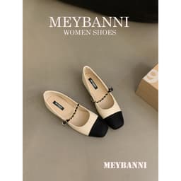 [Chân mập - Tăng 1 size] Giày Búp Bê Mũi Tròn MEYBANNI Phối Màu Đế Bệt Phối Quai Xích Siêu Xinh - C759 3