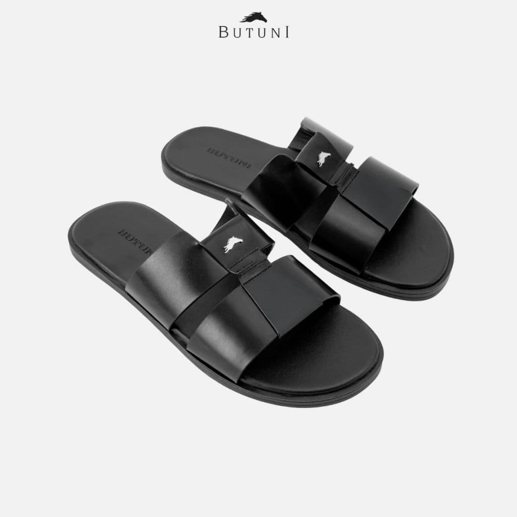 [ Mẫu Mới ] Dép Nam Thời Trang Dép Da Bò Thật Cao cấp BUTUNI Monaco S Cut-out Slippers Đế Sao Su Êm Chân. BH 12 Tháng