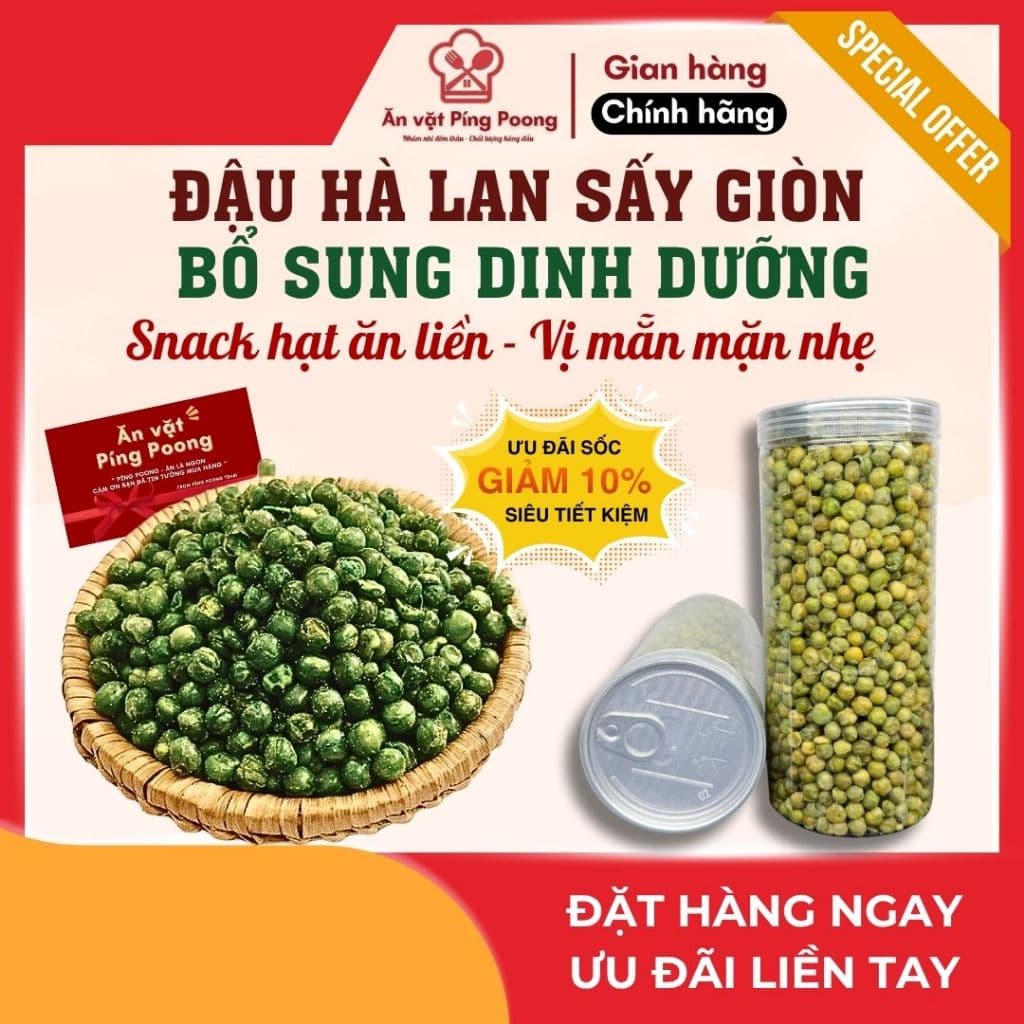 Hạt Đậu Hà Lan Sấy Giòn Ăn Liền, Đậu Hà Lan Rang Muối Vị Thơm Ngon, Snack Hạt Bổ Sung Dinh Dưỡng