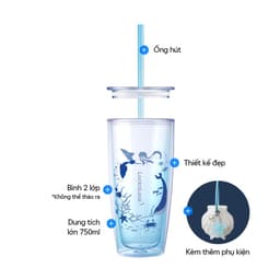 Ly Nhựa 2 Lớp LocknLock Ocean Double Wall HAP534BLU 750ml, Kèm Phụ Kiện, Hàng Chính Hãng - JoyMall 5
