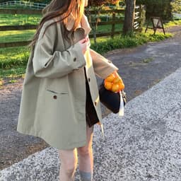 [Hàng QC] Áo Khoác Măngto Kaki Nữ Cổ Bẻ Dáng Ngắn dày dặn hottrend -ảnh thật 1