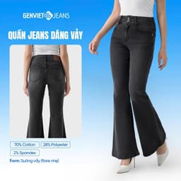 Quần jean nữ ống vảy GENVIET JEANS loe nhẹ vải denim cạp cao 2 cúc tôn dáng chân dài 9176 1