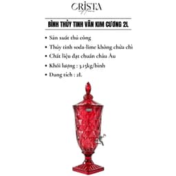 DECOR - BÌNH NƯỚC THỦY TINH 2l VÂN KIM CƯƠNG CÓ VÒI CRISTA HOME, 60267 8