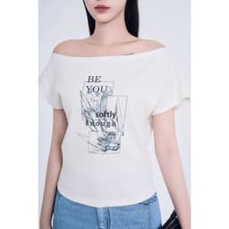 Áo thun trễ vai nữ GENVIET dáng slimfit tôn dáng hoạ tiết chữ thời trang dễ phối đồ 9274 4