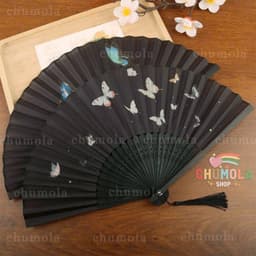 QUẠT GẤP CỔ TRANG MINH DẠ ĐIỆP - Quạt Xếp Nan Tre Họa Tiết Cánh Bướm Khung 21cm Phụ Kiện Sườn Xám Cổ Điển 7