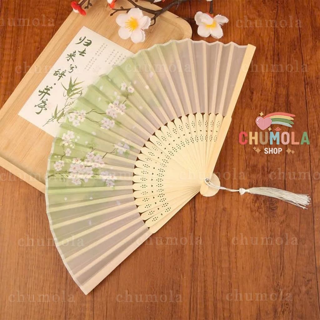 QUẠT XẾP PHONG LÊ ẢNH CỔ TRANG - Quạt Gấp Nan Tre Họa Tiết Cánh Bướm Khung 21cm Phụ Kiện Sườn Xám Cổ Điển
