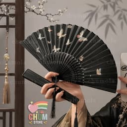 QUẠT GẤP CỔ TRANG MINH DẠ ĐIỆP - Quạt Xếp Nan Tre Họa Tiết Cánh Bướm Khung 21cm Phụ Kiện Sườn Xám Cổ Điển 1