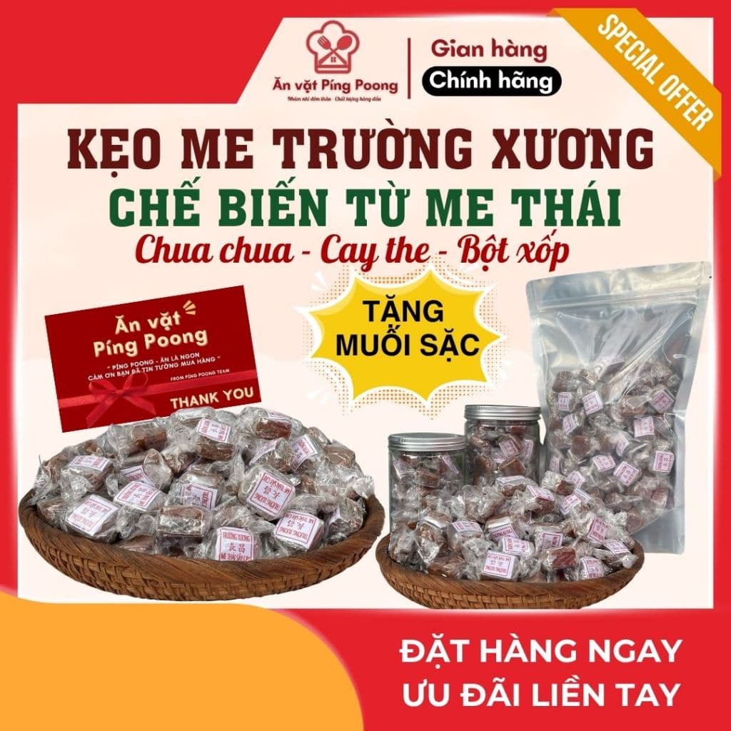 [Tặng Muối Sặc] Kẹo Me Sấy Viên Quấn Bọc Kiếng Trường Xương 250g/500g/1kg-Me Thái, Vị Chua Cay Ngọt