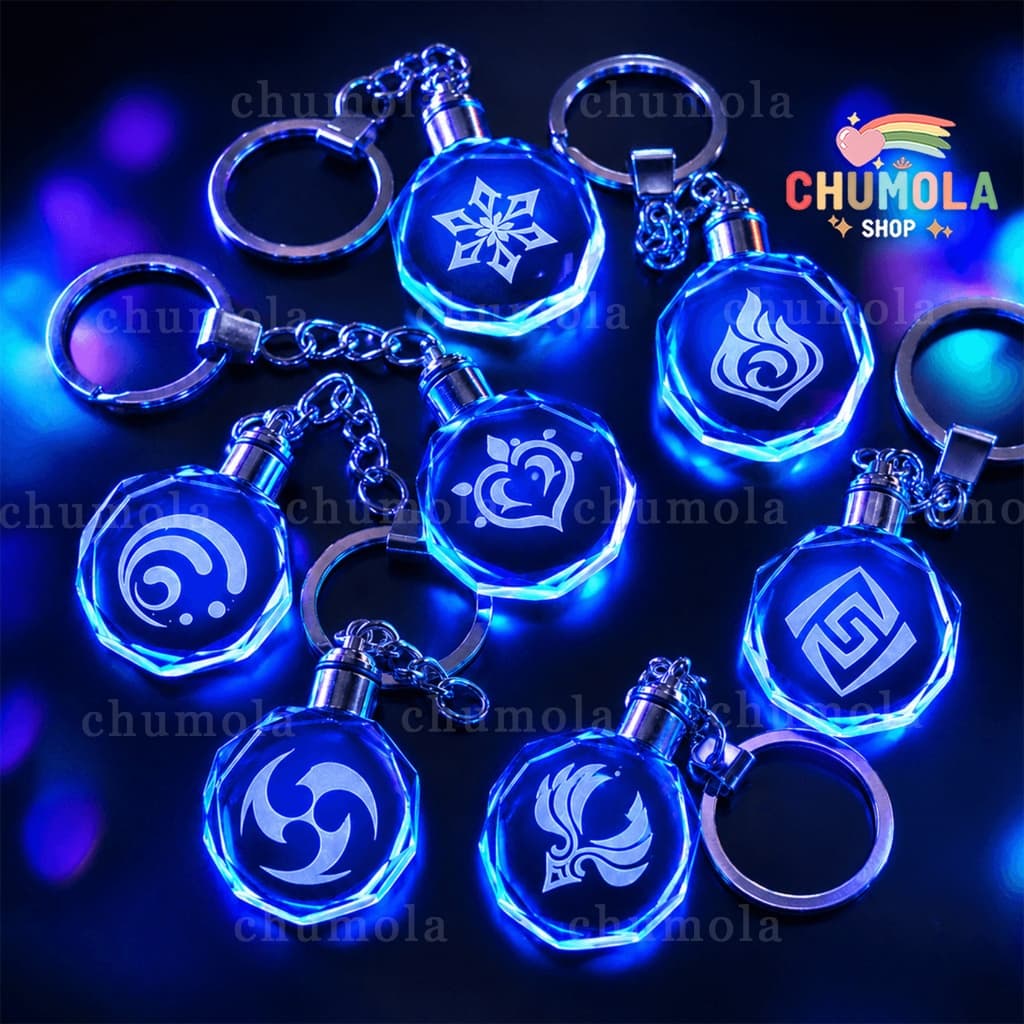 Móc Khóa Vision Genshin Impact LED Pha Lê Phát Sáng – Đèn LED Đổi Màu Anime Game Chibi Dễ Thương Treo Balo Túi