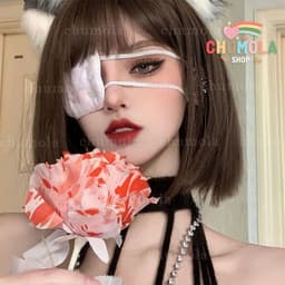 Băng che mắt bông trắng đen phong cách manga Nhật Bản phụ kiện cosplay cá tính 1