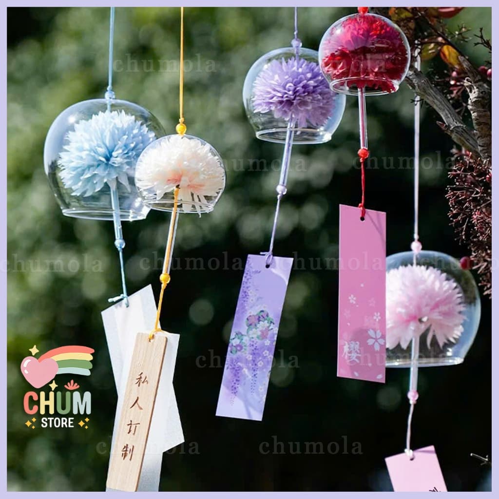 Chuông gió Hoa nhiều màu Furin Nhật Bản trong suốt trang trí decor xinh xắn