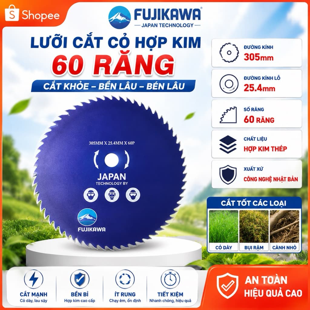 Lưỡi Cắt Cỏ/Lúa Tròn 15/30/40/60 Răng FUJIKAWA 305mm x 25.4mm - Dao Phát Cỏ Công Nghệ Nhật Bản Siêu Sắc, Chống Đá Văng