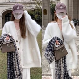 (CHIC SEOUL)-Áo khoác len trắng lông oversize phong cách Nertro HQ (ảnh thật là 2 ảnh cuối) 6