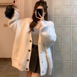 (CHIC SEOUL)-Áo khoác len trắng lông oversize phong cách Nertro HQ (ảnh thật là 2 ảnh cuối) 7