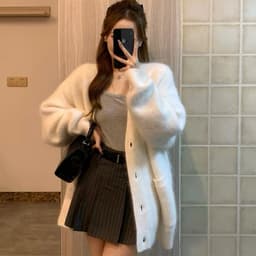 (CHIC SEOUL)-Áo khoác len trắng lông oversize phong cách Nertro HQ (ảnh thật là 2 ảnh cuối) 2