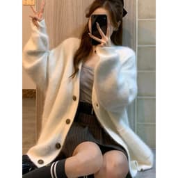 (CHIC SEOUL)-Áo khoác len trắng lông oversize phong cách Nertro HQ (ảnh thật là 2 ảnh cuối) 3