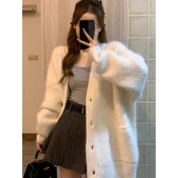(CHIC SEOUL)-Áo khoác len trắng lông oversize phong cách Nertro HQ (ảnh thật là 2 ảnh cuối) 4