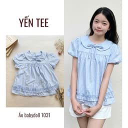 Áo babydoll nữ học sinh cổ sen thắt nơ phối bèo, phong cách tiểu thư hot trend Yến Tee #1031 1