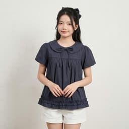 Áo babydoll nữ học sinh cổ sen thắt nơ phối bèo, phong cách tiểu thư hot trend Yến Tee #1031 4