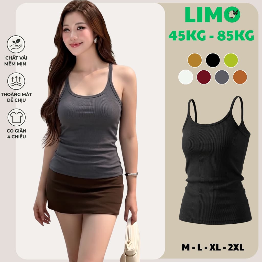 Áo Hai Dây Bigsize Chất Thun Tăm Lạnh Mềm Mịn Co Giãn 4 Chiều Áo Ba Lỗ Nữ Mặc Hè Mát LIMO MS167