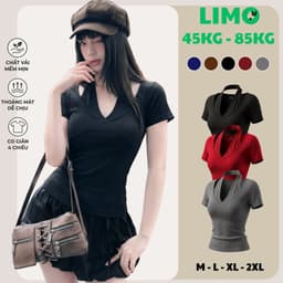 [Có Bigsize 45-85kg] Áo Thun Nữ Cổ Tim Phối Yếm Tay Ngắn Ôm Dáng Co Giãn Tốt Thun Tăm LIMO MS591 1