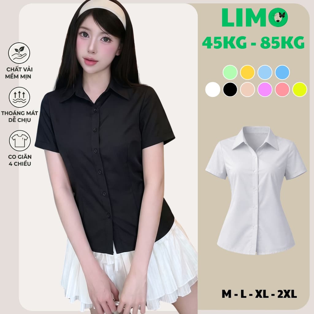 Áo Sơ Mi Nữ Công Sở Bigsize LIMO - Áo Sơ Mi Tay Ngắn Chất Lụa Cổ Polo Dấu Khuy Cúc MS4020