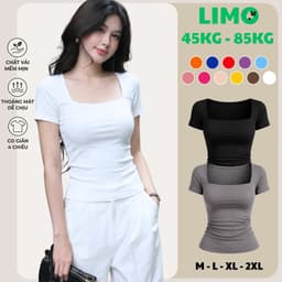Áo phong nữ cổ vuông thun gân tăm co giãn đẹp dễ thương Áo thun nữ tay ngắn bigsize 45-85kg MS004 1
