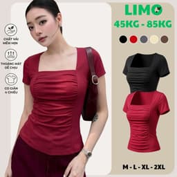 [Có Bigsize 45-85kg] Áo Thun Nữ Cổ Vuông Nhún Eo Tôn Dáng Thun Tăm Mềm Mịn Mặc Hè LIMO MS596 1