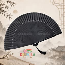 Quạt cổ trang dây tuyến ĐEN TRƠN M65 quạt cầm tay cosplay ngày Tết 1