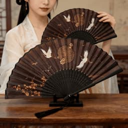 Quạt xếp HẠC PHI NGUYỆT cầm tay phong cách cổ trang trang trí xinh xắn 3
