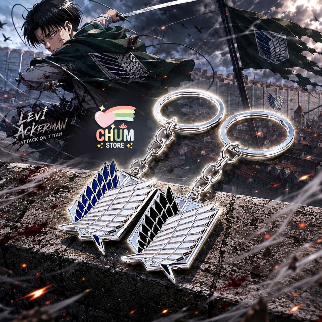Móc khóa logo Attack On Titan phụ kiện kim loại treo túi xách balo