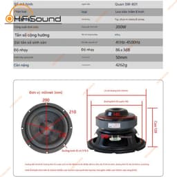 Loa Sub SoundHits SW Siêu trầm SW801 8 inch 4omh 200W siêu bass, siêu trầm 2