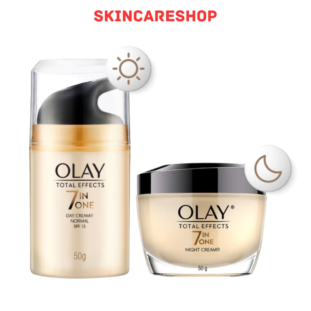 Combo Kem Dưỡng Ngày + Đêm OLAY Total Effects 7in1 Hạn Chế Và Bảo Vệ Da Khỏi 7 Dấu Hiệu Lão Hóa 50g SKINCARESHOP