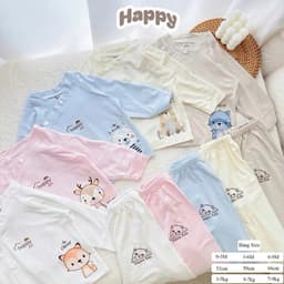 Combo 3-5 Bộ Quần Áo Sơ Sinh Dài Tay Happy Cạp Cao Màu Chất Vải Petit Bamboo Thấm Hút Cho Bé sơ sinh 7