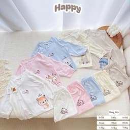Combo 3-5 Bộ Quần Áo Sơ Sinh Dài Tay Happy Cạp Cao Màu Chất Vải Petit Bamboo Thấm Hút Cho Bé sơ sinh 8