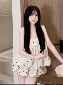 Set bộ đùi, Set Đũi chấm bi áo cúp ngực 2 dây dáng bí mặc 2 kiểu mix quần đùi bí xinh xắn_AXTAL 3