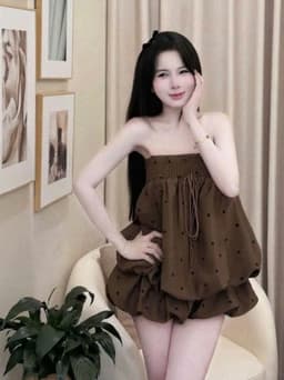 Set bộ đùi, Set Đũi chấm bi áo cúp ngực 2 dây dáng bí mặc 2 kiểu mix quần đùi bí xinh xắn_AXTAL 5