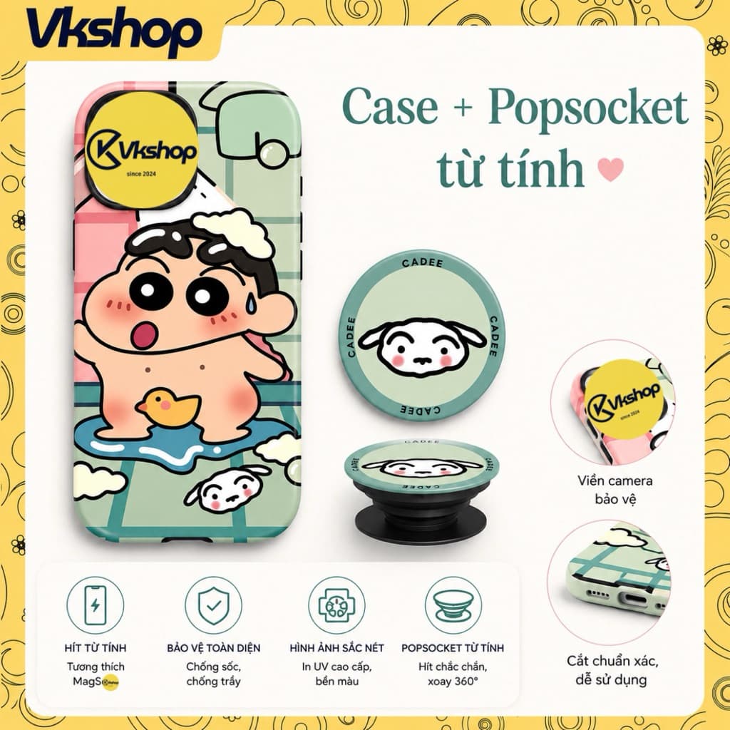 Ốp Lưng Từ Tính Shin Cậu Bé Bút Chì Kèm Popsocket Cún Con Hít Nam Chân – TPU Cao Cấp | VKshop