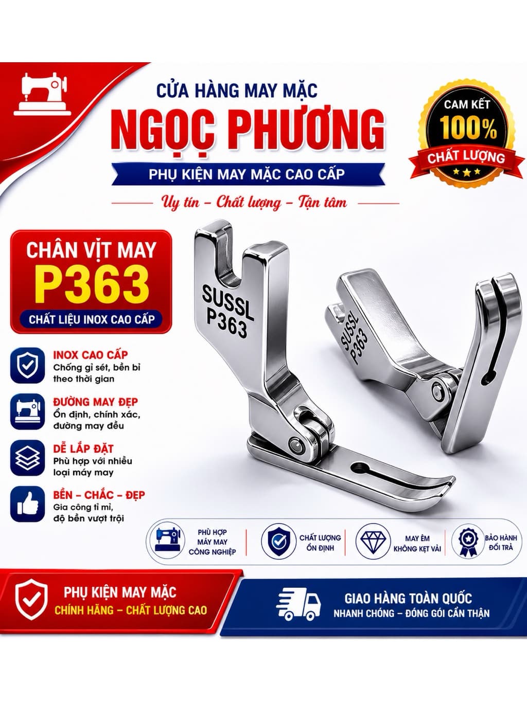 Chân vịt đũa P363 chân vịt mí 2 ly máy 1 kim công nghiệp