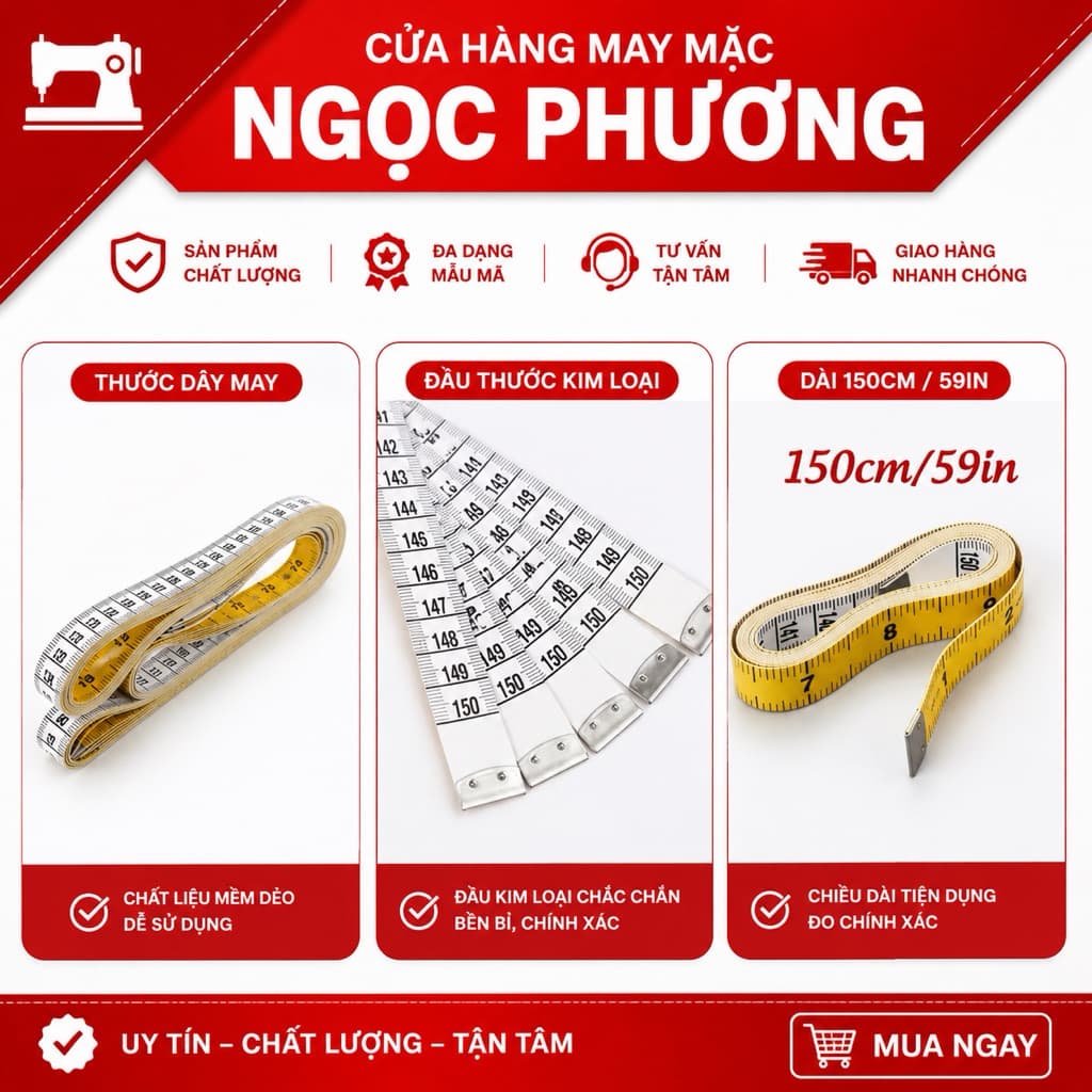 Thước Dây Đức Cao Cấp 2 Mặt Inch Cm Dài 150cm – Phụ Kiện Đo Cắt May Chính Hãng (Comb0 2,5 cái)