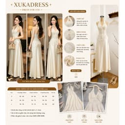 Xukadress - Set Váy kem ren dài xoè dự tiệc, váy dài đơn giản sang chảnh 1